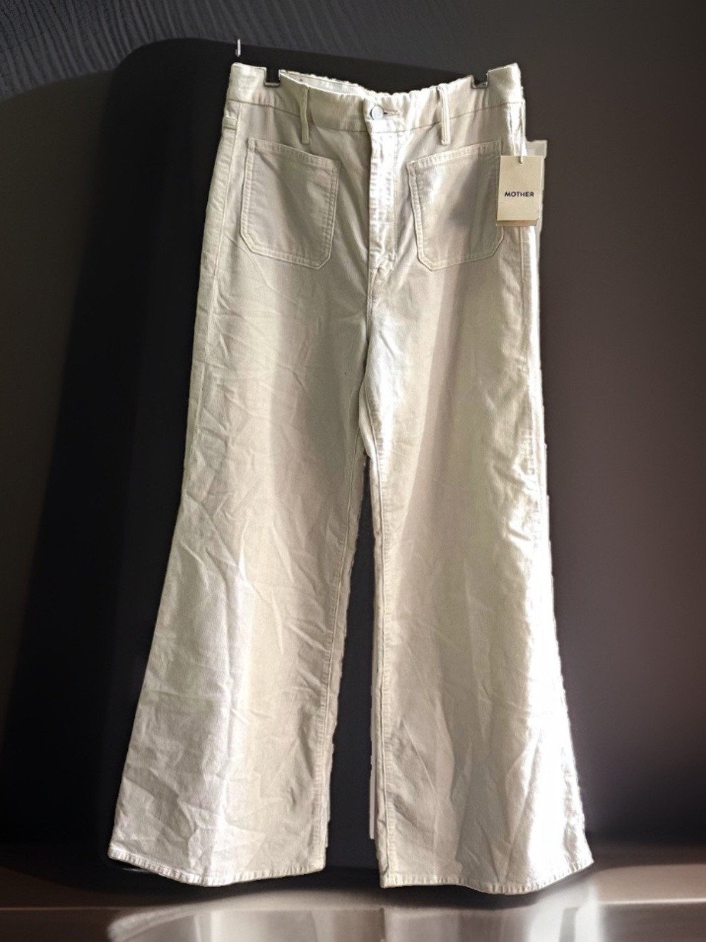 MOTHER The Patch Pocket Roller Skimp Corduroy Jeans 31 White Wide Leg NWT